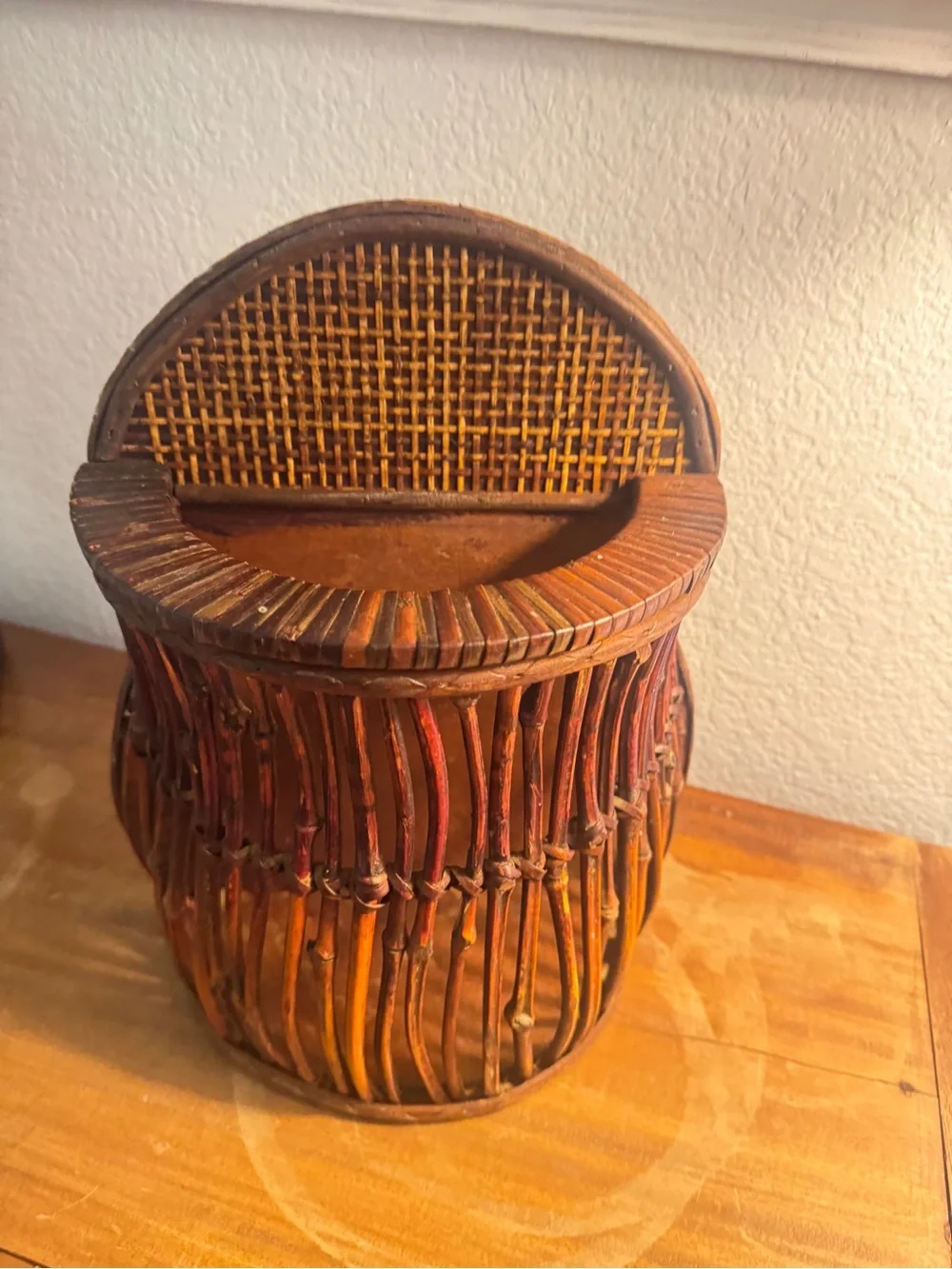 VINTAGE BAMBOO/ RATTAN WALL SCONCE PLANTER/BASKET